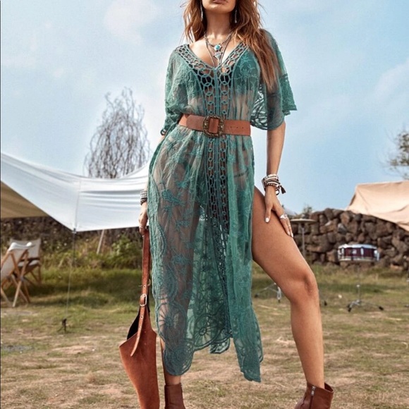 Sheer embroidered coverup with slits on each side - Picture 5 of 5